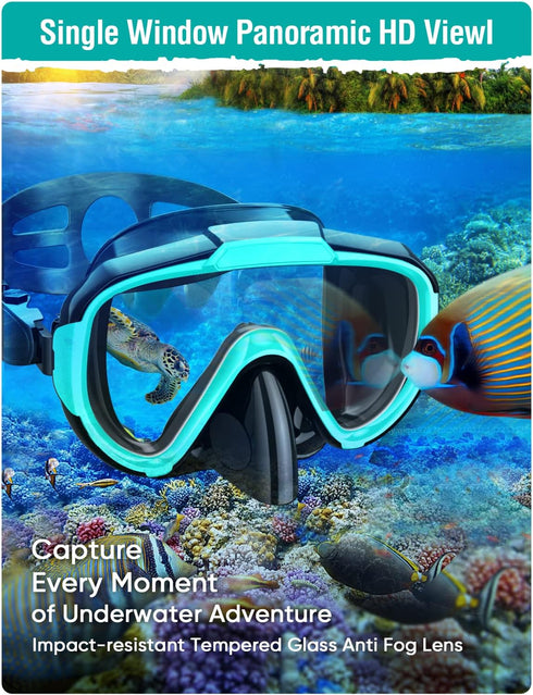 Snorkel Set for Adults, Anti-Fog Panoramic Swim Mask, Dry Top Snorkel Kit with Carry Bag for Scuba Diving Travel