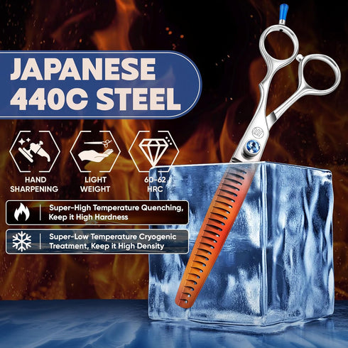 JP-440C Cutting/Trimming (7.5" (24-Tooth)) Moontay Professional Dog Grooming Straight, Curved