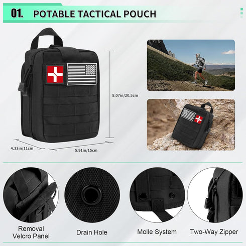 Abpir 171PCS Survival First Aid Kit with Survival Gear, First Aid Supplies, Emergency Tent, and MOLLE Nylon Bag, Ideal