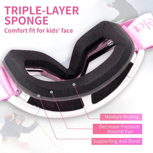 Freela Kids Ski Snowboard Goggles for Toddler(3-14), Youth Anti Fog Anti UV Goggles for Girls Boys