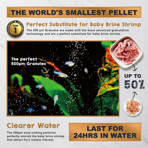 50% Ultra Fresh Baby Fish Food with Sword Prawn Shrimp, Slow Sinking, Substitute for Brine Shrimp - For Fry Health