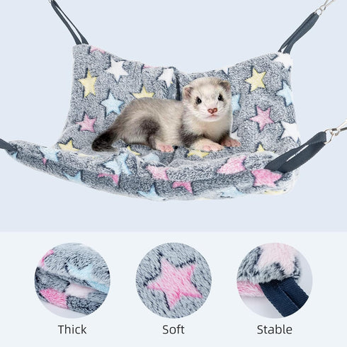 Niteangel Hanging Hammock Nap Sack - Swing Bag Pet Sleeper for Ferret, Rat, Sugar Glider (Cream, Star)