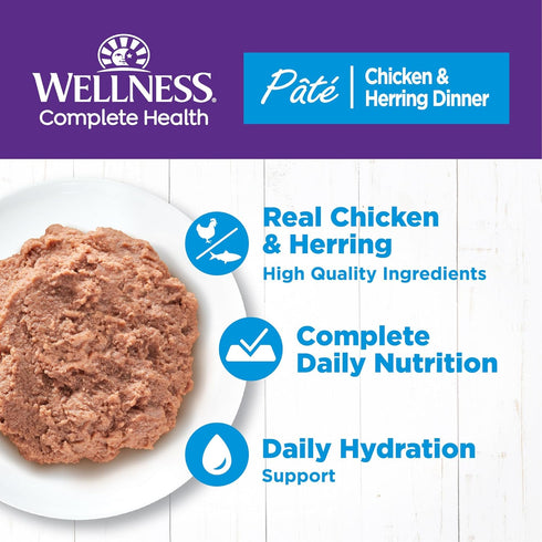 Wellness Complete Health Grain-Free Wet Canned Cat Food, Natural Ingredients, Chicken & Herring, 3 oz (Pack of 24)