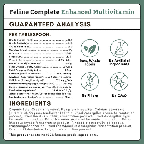 Wholistic Pet Organics Feline Complete, 8 Oz, Multivitamin & Probiotic Powder for Cats, Natural Cat Food & Digestive