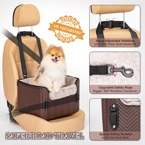 25lbs PETSFIT Car Seat for Dogs, Waterproof PU Leather Dog Car Seat for Small Dogs with Patent Safe Buckles, Clip-On