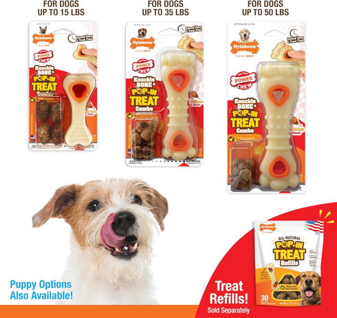Nylabone Power Chew Knuckle Bone & Pop-In Dog Treat Toy Combo with Chicken Flavor, X-Small/Petite