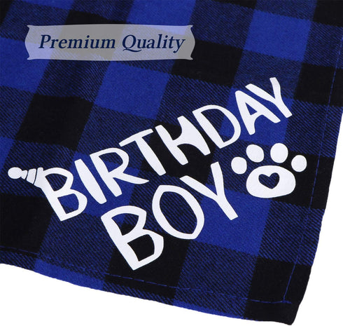 STMK 2 Pack Dog Birthday Bandana, Plaid Triangle Scarf for Birthday Boy Girl Dogs