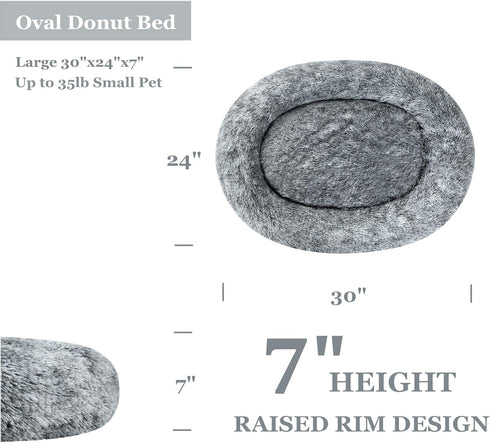 Coohom Oval Calming Donut Cuddler Dog Bed, Washable Faux Fur Cat Bed, Round Pillow Pet Bed (30"/36"/43"), Grey