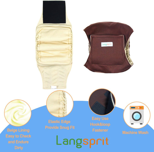 Langsprit Male Belly Bands for Dogs, Pack of 3 High Absorbing Washable Dog Diapers (Black, Gray, Coffee)