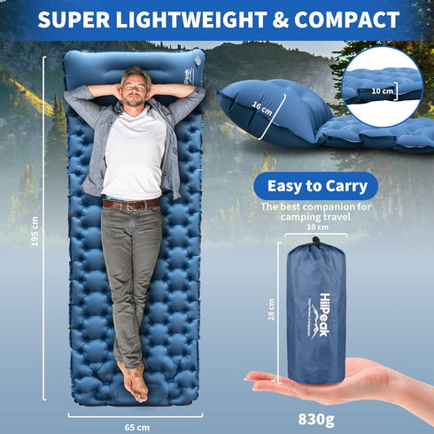 HiiPeak Sleeping Pad for Camping, Ultralight Inflatable Mat with Built-in Foot Pump & Pillow