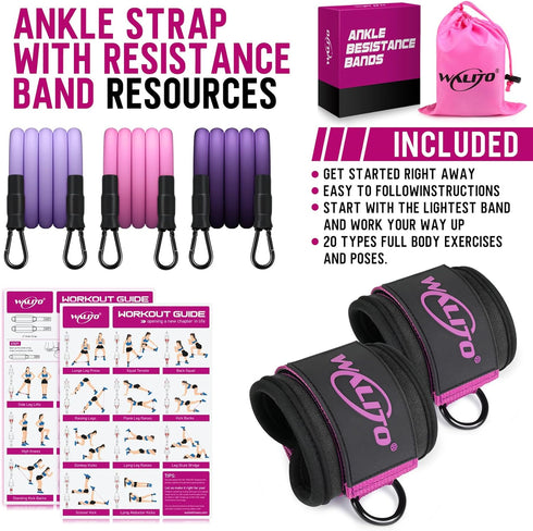 WALITO Ankle Resistance Bands with Cuffs, Ankle Weights for Women, Glutes Workout Equipment, Exercise Equipment for