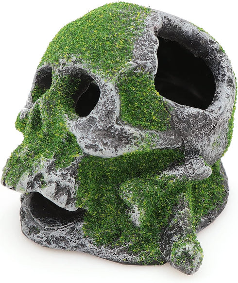 AQUA KT Aquarium Landscape Head Skeleton Skull - Fish Hiding Place Cichlid Cave for Betta Fish Tank