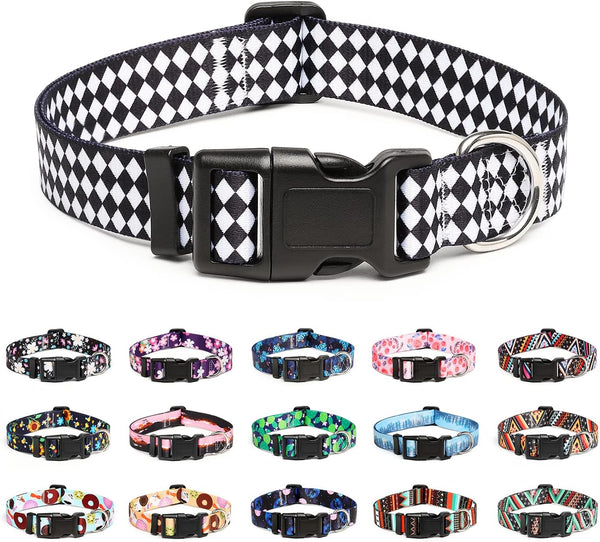Adjustable Dog Collar with Special Design Patterns, Soft Durable Nylon for Small Medium Large Dogs (L, Rhomb)