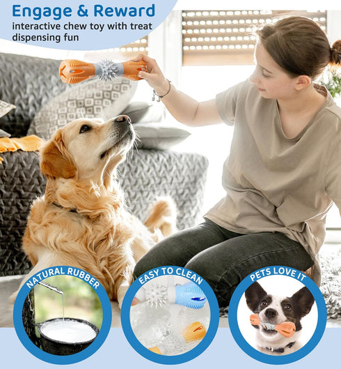 Durable Dog Chew Toy, Natural Rubber Treat Dispensing Puzzle Toy for Small & Medium Breeds Interactive Teething