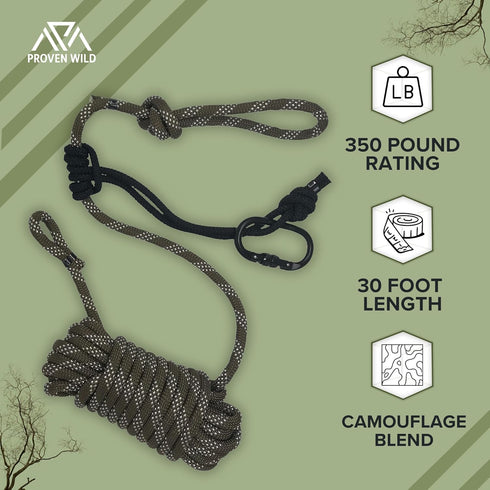 Treestand Safety Rope Lifeline System, 30ft Lifelines for Tree Stand Harness, 350 lb Rated Rope