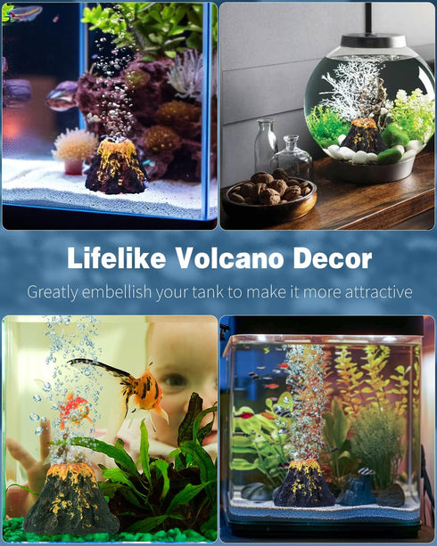 Uniclife Volcano Ornament Kit for Aquarium, Mini Resin Decor with Air Stone Bubbler Accessories