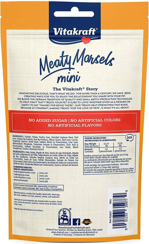 3 Pack 1.69 Vitakraft of Chicken Mini Meaty Morsels Dog Treats, Ounces Each, with Beef and Carrots