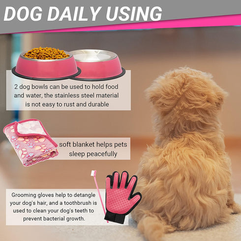 26 FLYSTAR Puppy Starter Kit for Small Dogs, pcs Dog Supplies, Dog Toys, Collar & Leash, Training Clicker, Treat Bag