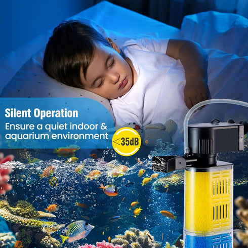 400GPH 30~100 Fish Tank Filter, Ultra Quiet Submersible Sponge Filter for Gallon Aquariums Easy-Clean Bio Sponge