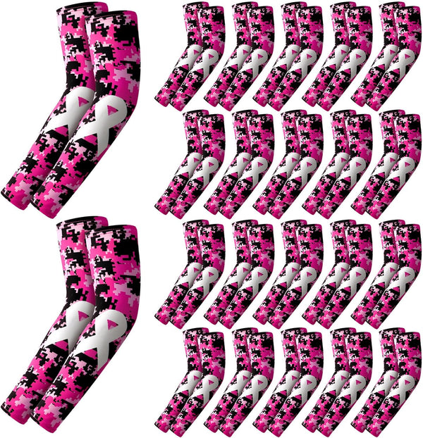 Leumoi 20 Pairs Breast Cancer Arm Sleeves - Pink Ribbon Compression UV Sleeves
