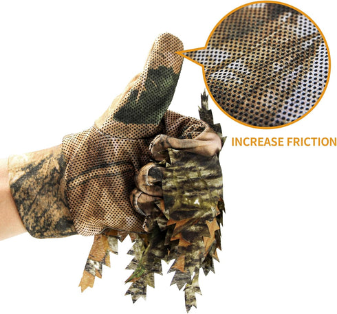 GUGULUZA 3D Leafy Camo Hunting Gloves, Lightweight Anti-Slip Full Finger Tactical Gloves