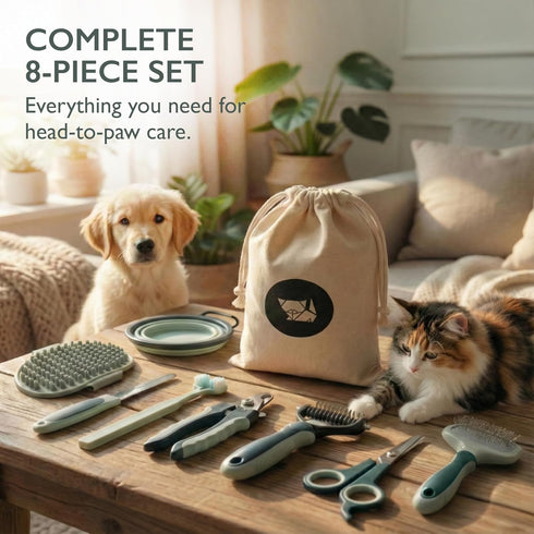 8-in-1 Set HamInWay Pet Grooming Kit for Dogs & Cats Includes Brushes, Combs, Nail Clippers & File Professional