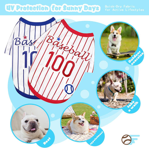 Sleek Striped Dog Vest: Sleeveless Baseball-Style Shirt for Small, Medium, Large Breeds, Comfortable Blue L