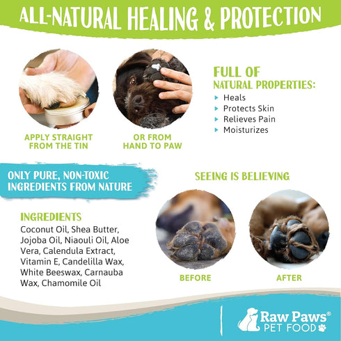 Raw Paws Paw Wax for Dogs & Nose Balm - 4-Ounce Value Size Paw Cream & Wax for Dry, Cracked Pads & Snouts