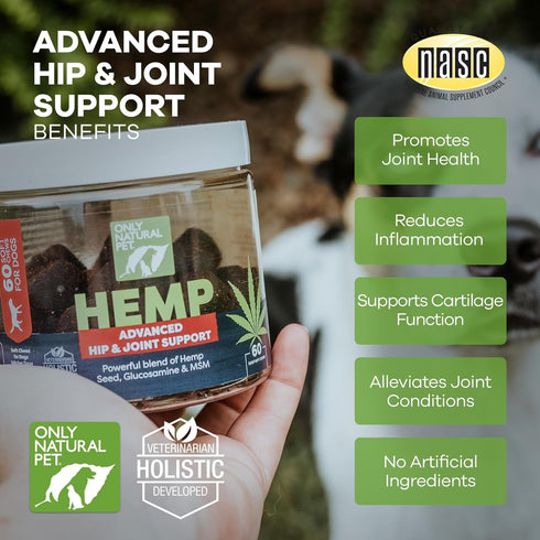 Inflammatory 60 Count Only Natural Pet Hemp Advanced Mobility Support for Dogs Holistic Wellness Hip Bone Joint Health