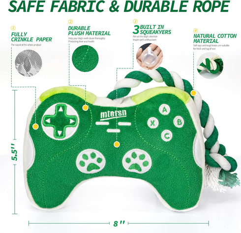 Squeaky Dog Toys: Interactive Plush Toy with Crinkle Paper and Cute Puppy Chew Toys with Rope - Gaming Controller Gift