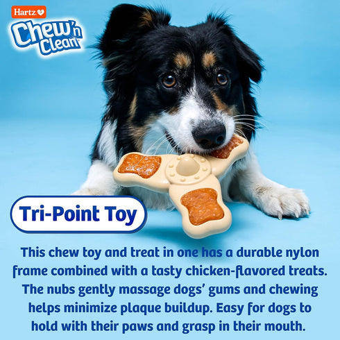 Hartz Chew ‘n Clean Tri-Point Dog Toy, Chicken Flavored Chew Toy and Treat in One, Small
