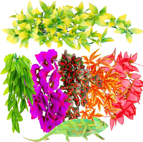 WILLBOND Artificial Reptile Plants, 6 Pcs Plastic Hanging Terrarium Leaves with Suction Cups