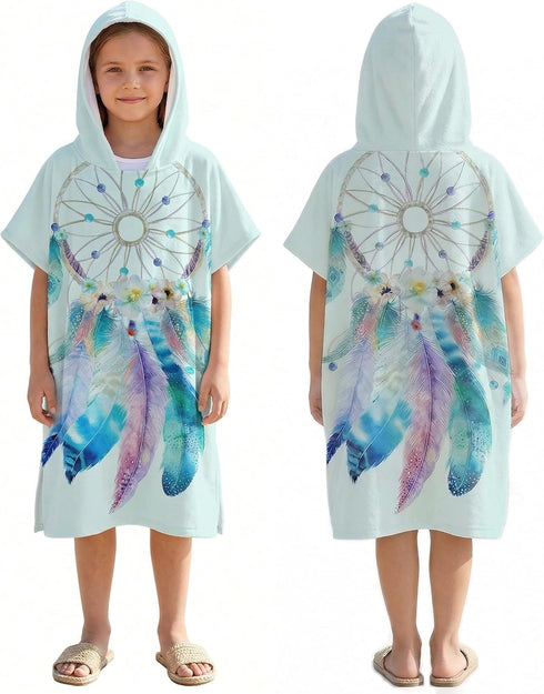 LOMTRATS Quick Dry Surf Poncho Changing Towel Robe Hoodie for Kids,Swimming Beach Surfing