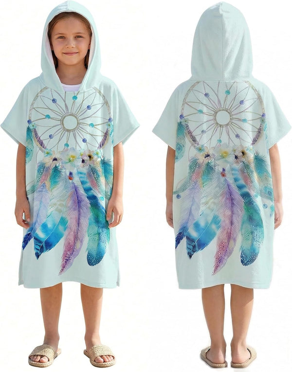LOMTRATS Quick Dry Surf Poncho Changing Towel Robe Hoodie for Kids,Swimming Beach Surfing