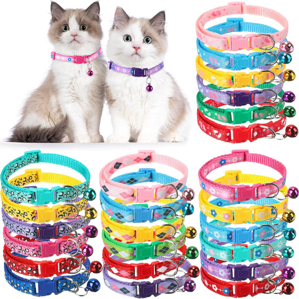 24 Pcs Puppy Collars with Bells, Soft Nylon Adjustable Reflective Collars for Newborn Pets Dogs, Assorted Colors