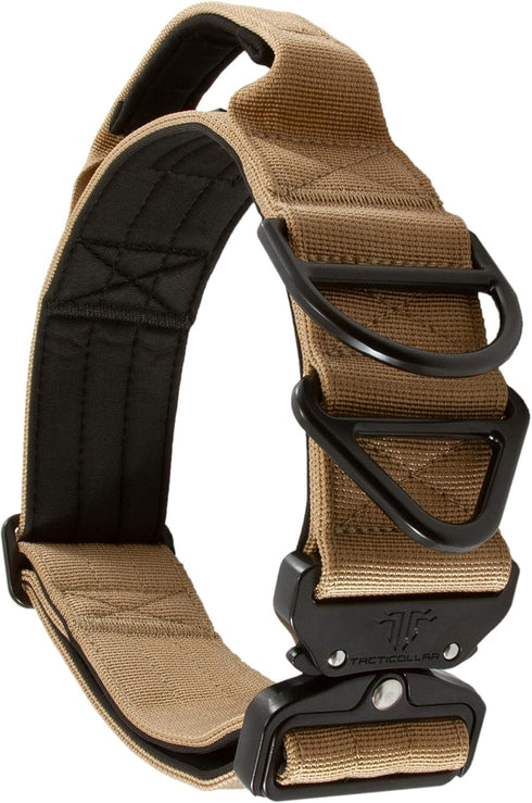 Tactical Dog Collar 2 inch with Handle for Medium and Large Dogs, Quick-Release Metal Buckle, Neoprene Padded (Coyote