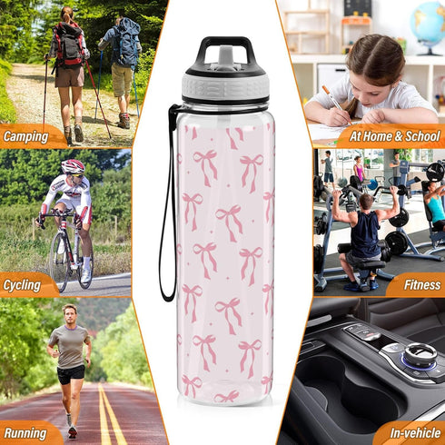 GOODOLD 32 oz Bow Water Bottle - Clear Tritan, BPA-Free, LeakProof with Carry Strap for Sports, Gym & Outdoor