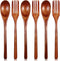 Gsbnjuy 6 Pcs Wooden Spoon and Fork for Eating Utensil Set Reusable Kitchen