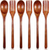 Gsbnjuy 6 Pcs Wooden Spoon and Fork for Eating Utensil Set Reusable Kitchen