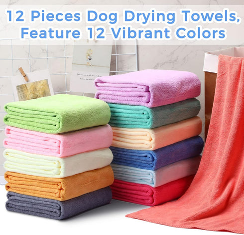 Moukeren 12 Pcs Microfiber Dog Towels Bulk, 20'' x 39'' Absorbent Soft Bath Towels for Small Medium Dogs