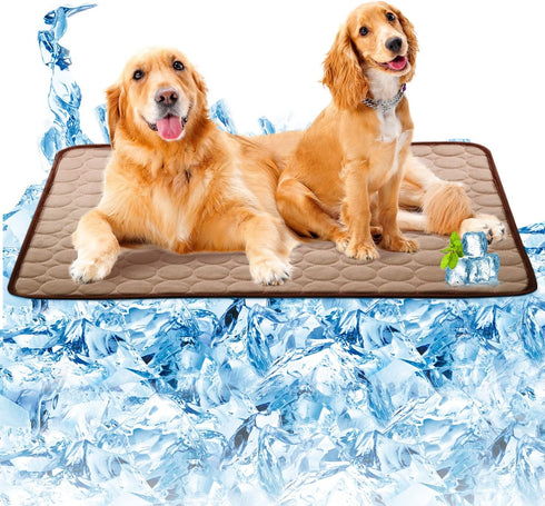 Dogs Cooling Mat, Pet Self Cooling Pad for Summer, Washable Ice Silk Sleep Mat for Large Dogs and Cats (Coffee, Large)