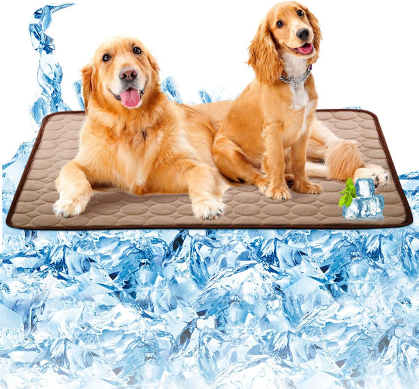 Dogs Cooling Mat, Pet Self Cooling Pad for Summer, Washable Ice Silk Sleep Mat for Large Dogs and Cats (Coffee, Large)