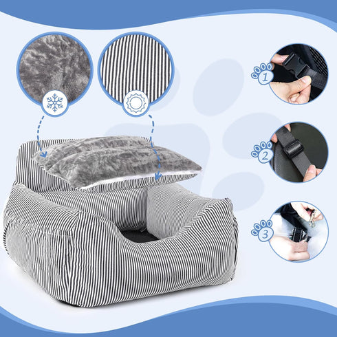 Dog Car Seat for Small Dogs, Pet Booster Seat with Clip-On Safety Leash and Storage Pockets, Washable Travel Dog Car