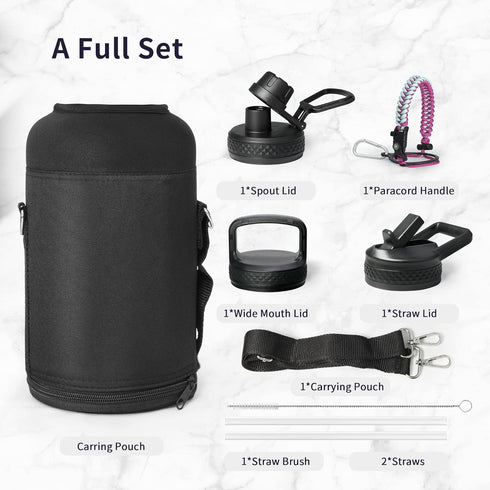 Water Bottle 64oz with Paracord Handle, Trebo Half Gallon Double Wall Vacuum Stainless Steel Insulated Jug