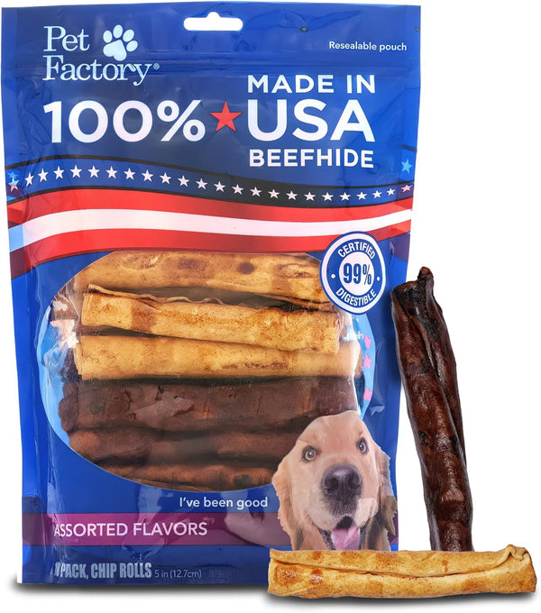 Pet Factory 100% Made in USA Beefhide 5" Chip Rolls Dog Chew