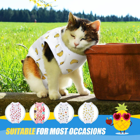 4 Pieces Cat Recovery Suits Body Wraps - Breathable Recovery Clothes for Cats Small Dogs, Abdominal Weaning (Banana,