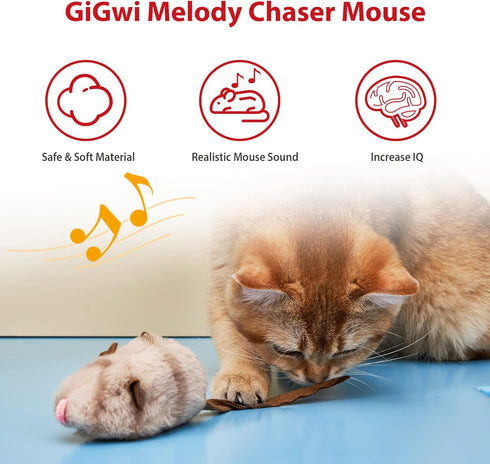 Gigwi Chirpy Cat Squeak Toy, Interactive Mouse Cat Toy with Melody Chaser for Kitten Play and Boredom Relief