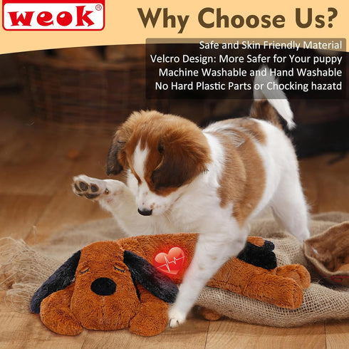 WEOK Puppy Heartbeat Toy for Separation Anxiety Relief, Heartbeat Stuffed Animal Anxiety Calming Behavioral Aid Plush