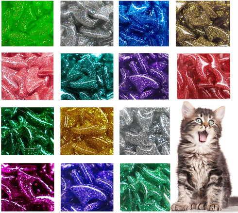 VICTHY 10 Colors Cat Nail Caps, 100pcs Glitter Claw Caps with Adhesives and Applicators, Large Size
