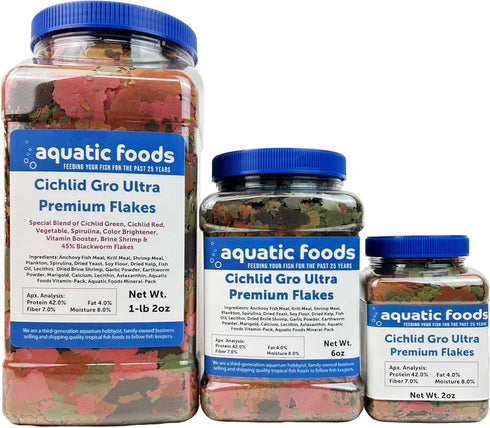 Aquatic Foods Inc. Premium Cichlid Gro Ultra 8-Type Flake Mix with Krill, Shrimp, Plankton, Spirulina